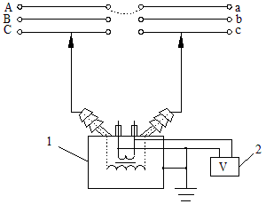 单相电压互感器测定高压侧的相位接线图